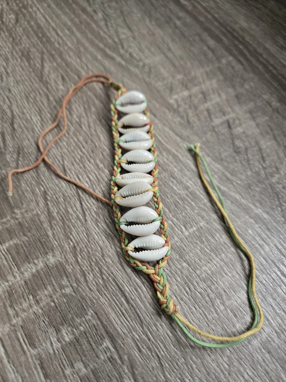 Shell Braided Anklet/Bracelet in Green and Tan